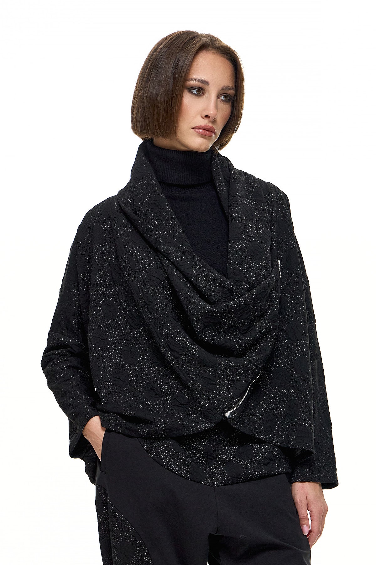 Wendy Trendy Γυναικεία Ζακέτα Selest - Μαύρη Πουά - Chic & Simple