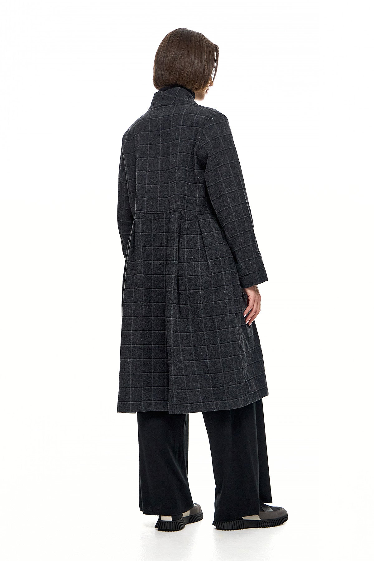 Wendy Trendy Γυναικείο Παλτό Lamda - Γκρι Καρό Chic & Simple