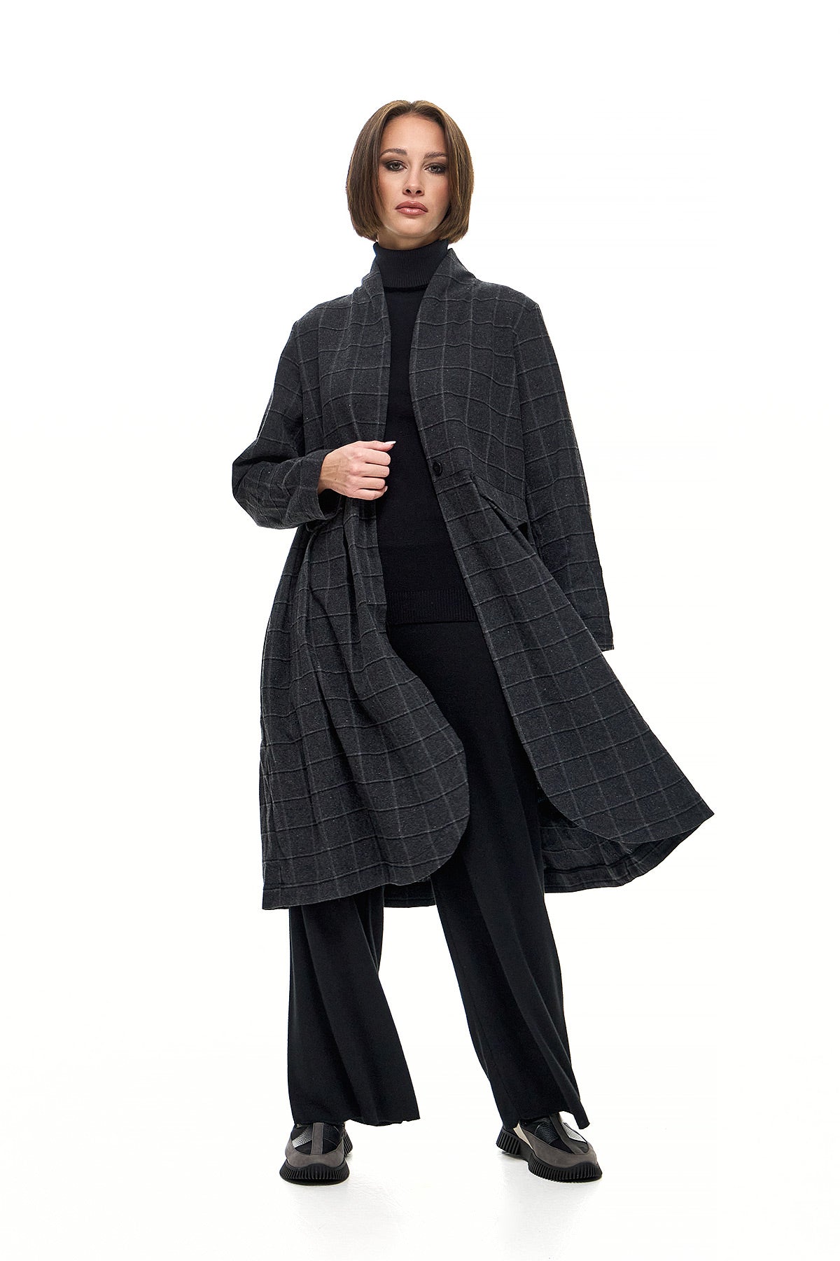 Wendy Trendy Γυναικείο Παλτό Lamda - Γκρι Καρό Chic & Simple