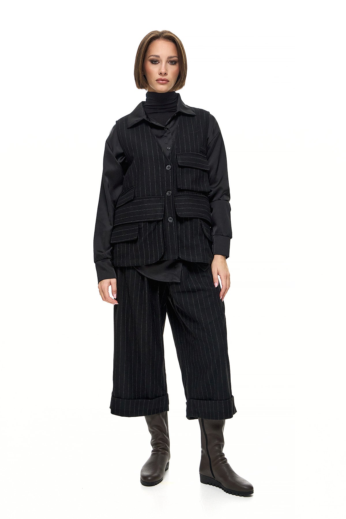 Wendy Trendy Συνδυασμός με Γιλέκο και Παντελόνι - Μαύρο Ριγέ - Chic & Simple