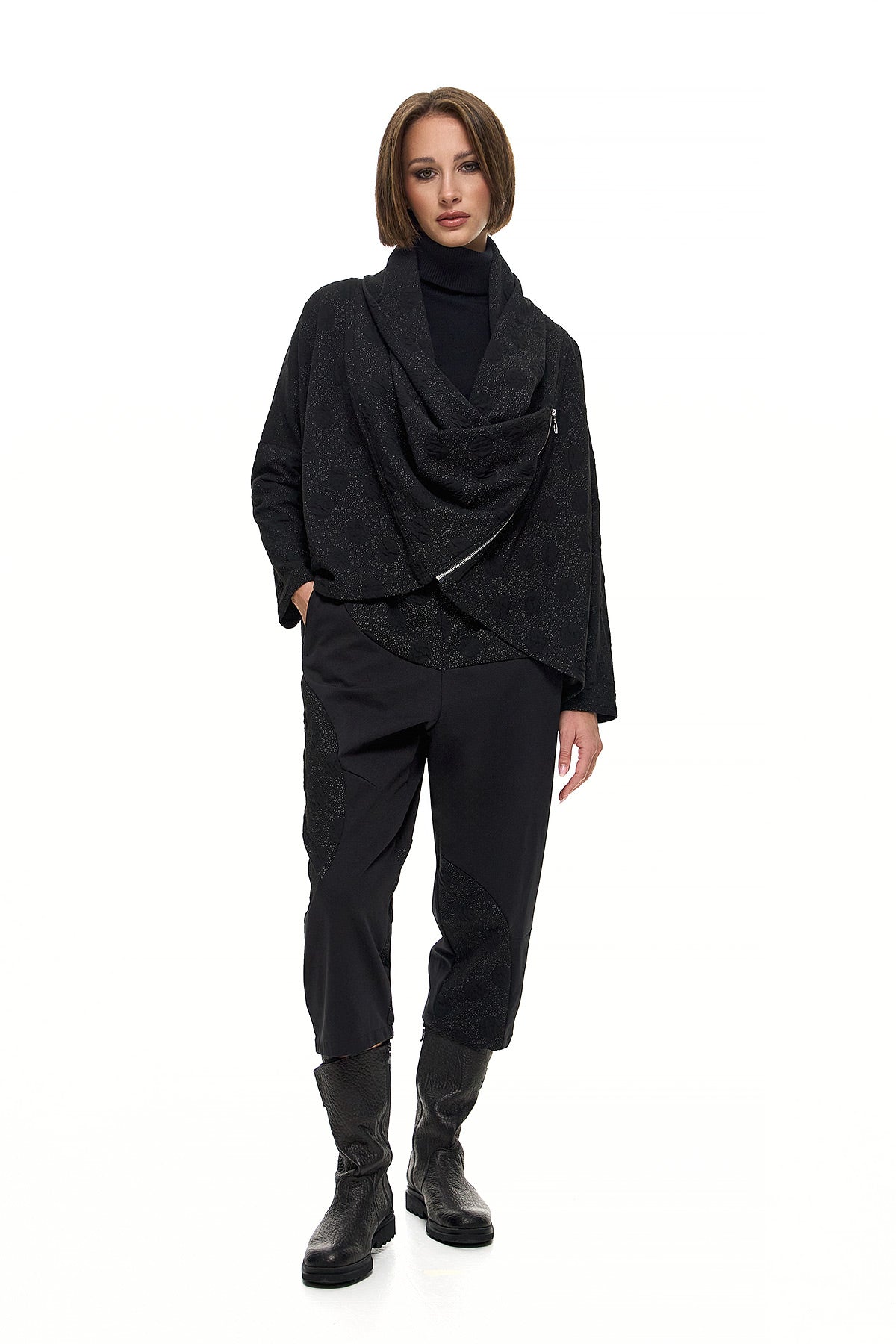 Wendy Trendy Συνδυασμός με Ζακέτα και Παντελόνα - Μαύρο με Πουά - Chic & Simple