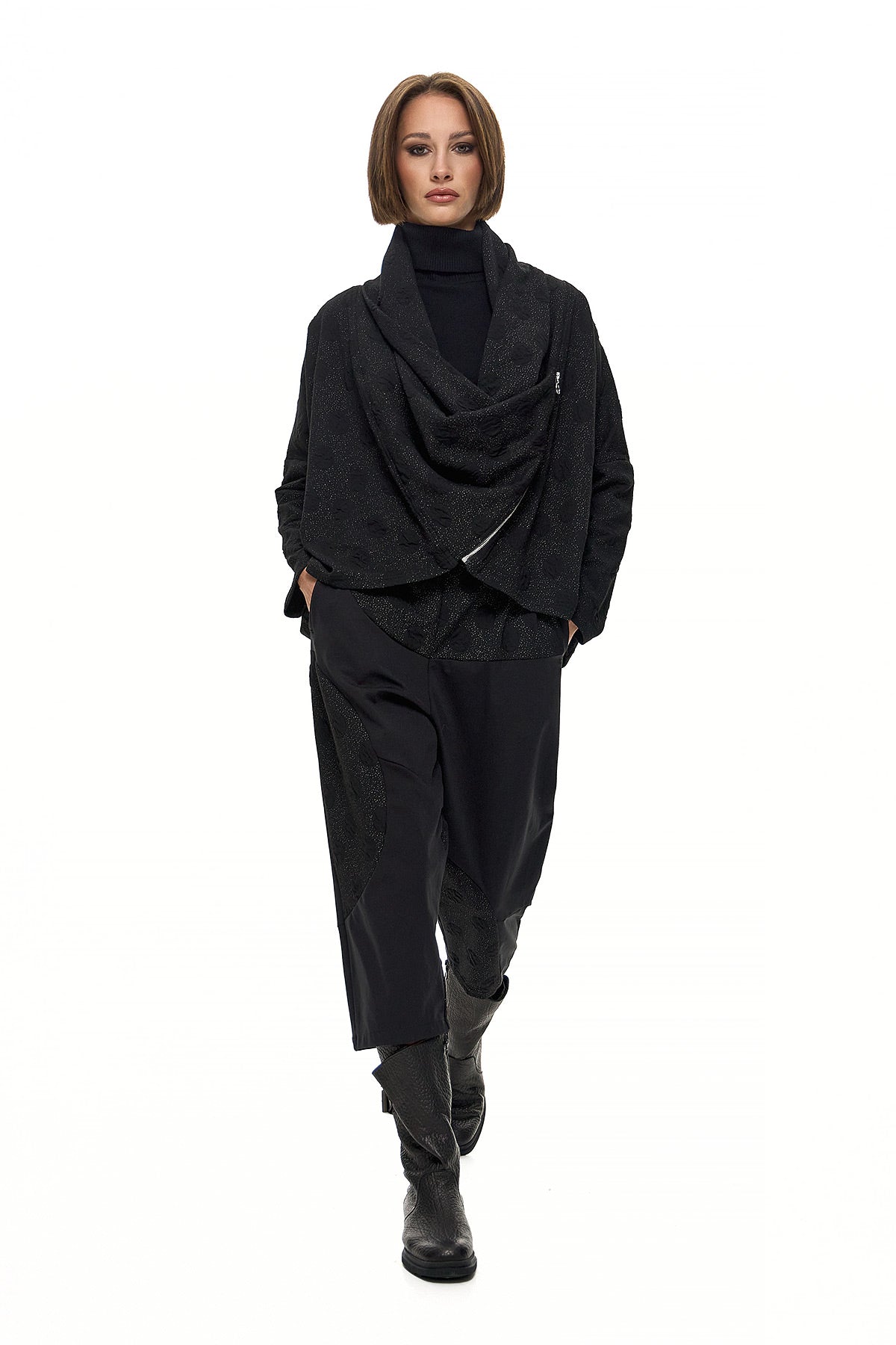 Wendy Trendy Συνδυασμός με Ζακέτα και Παντελόνα - Μαύρο με Πουά - Chic & Simple
