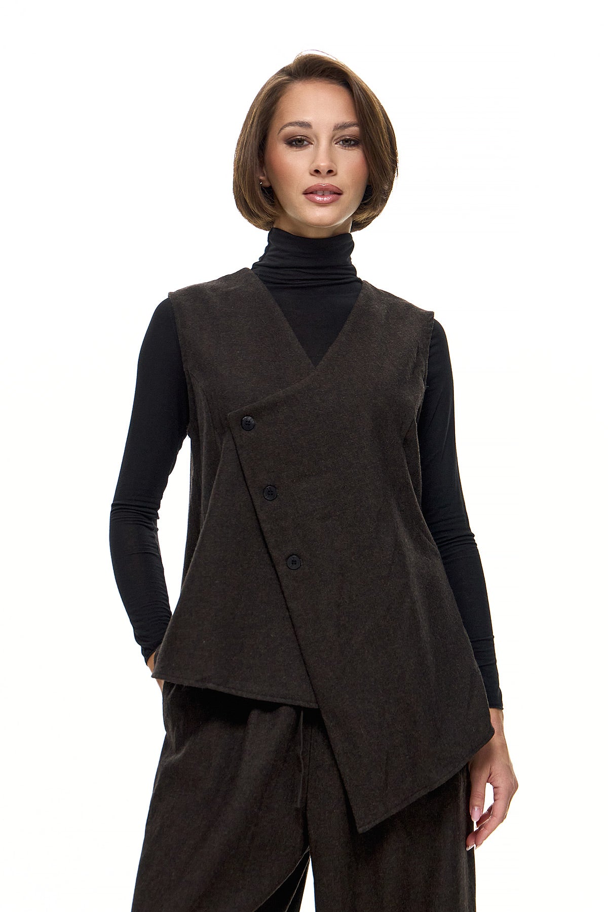 Wendy Trendy Γυναικείο Γιλέκο Persa - Σκούρο Καφέ - Chic & Simple