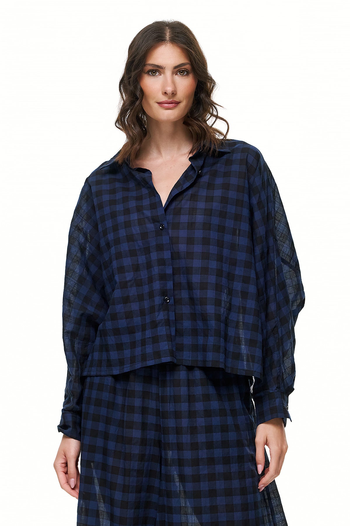 Wendy Trendy Γυναικείο Πουκάμισο - Blue Black Καρό