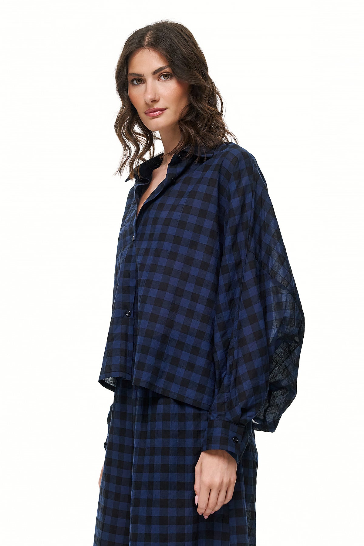 Wendy Trendy Γυναικείο Πουκάμισο - Blue Black Καρό