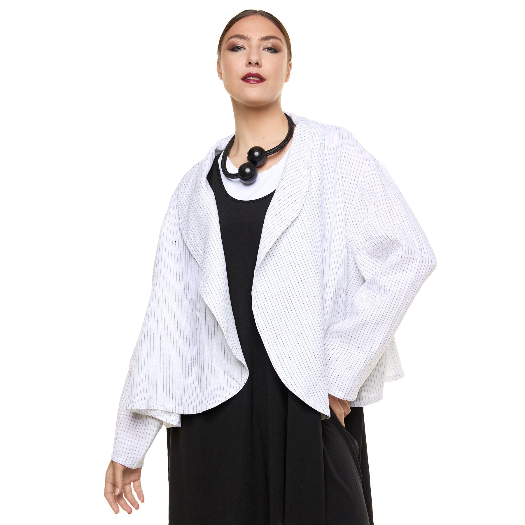 Chic & Simple Martha Cardigan - Black and White with Fine Stripe