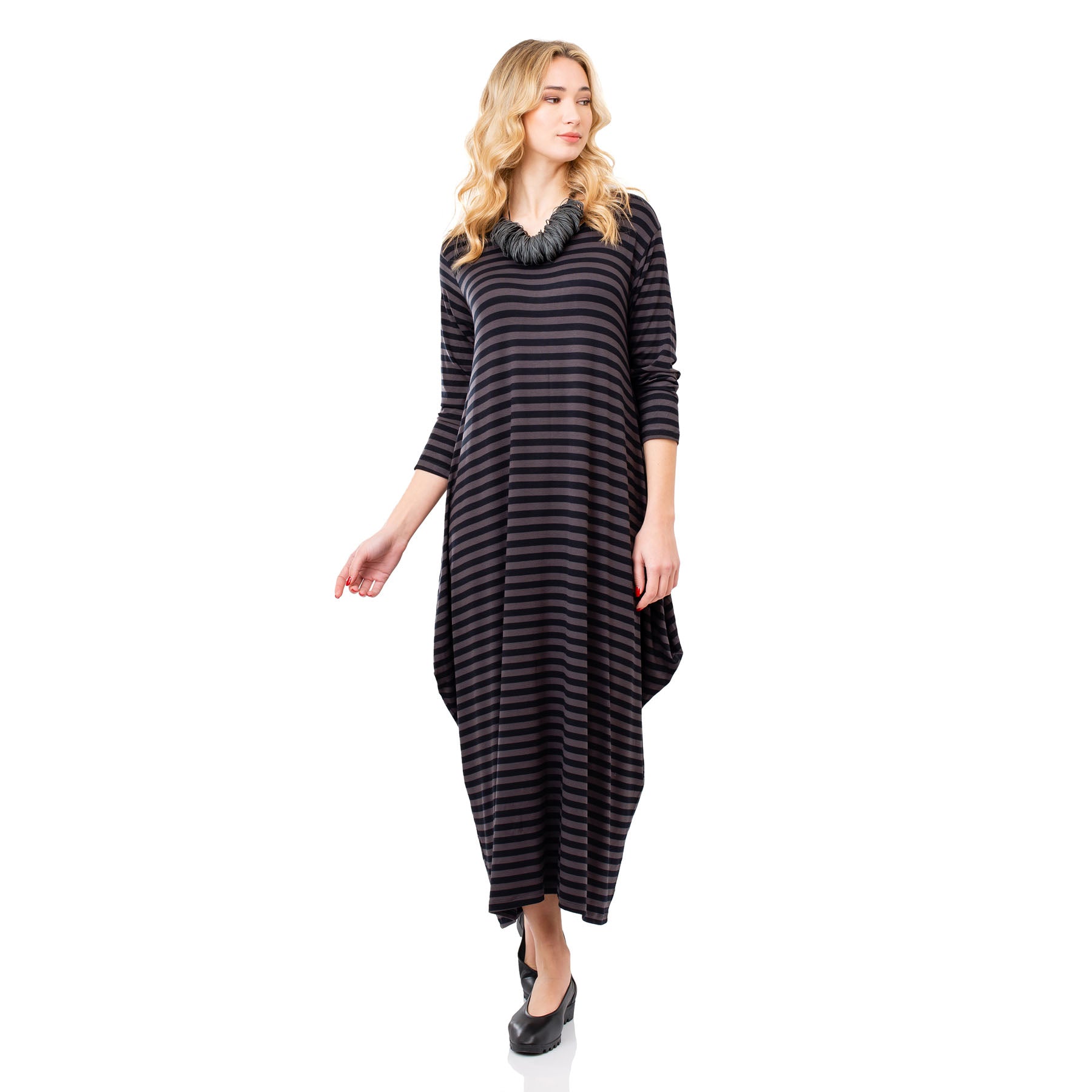 Artemis Dress - Black/Grey Striped - CHIC AND SIMPLE