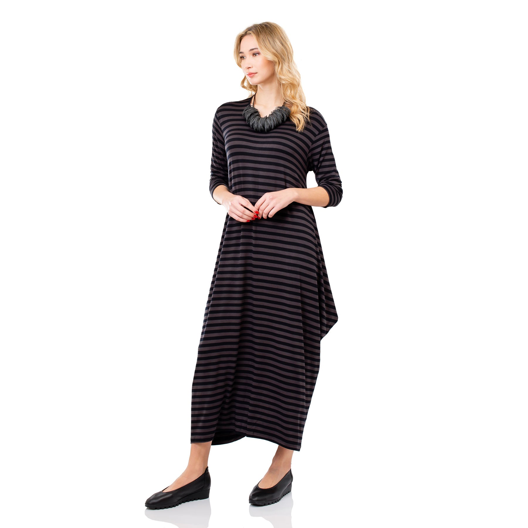 Artemis Dress - Black/Grey Striped - CHIC AND SIMPLE