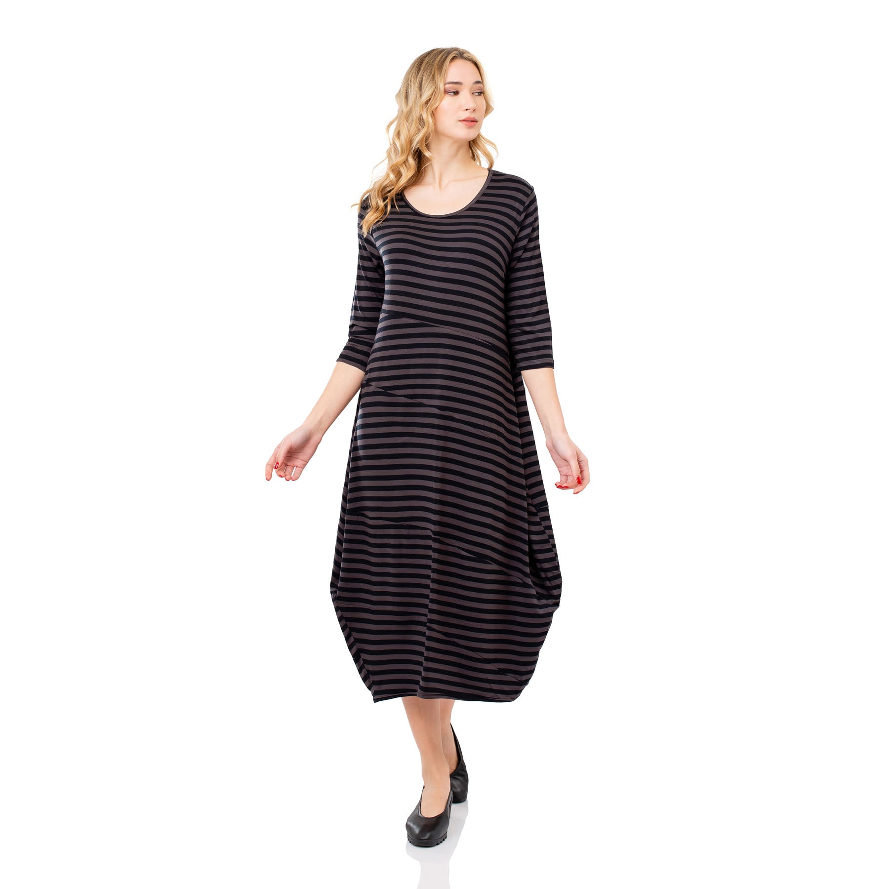 Juliette Dress - Black/Grey Striped - CHIC AND SIMPLE