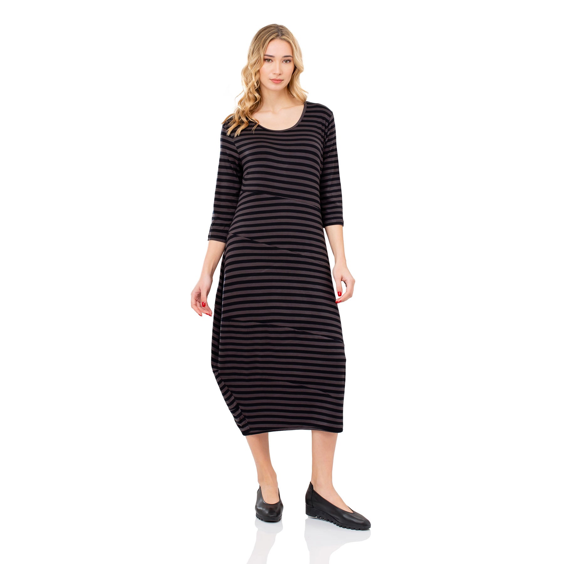 Juliette Dress - Black/Grey Striped - CHIC AND SIMPLE